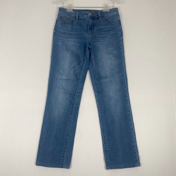 Lands End Women's Size 8 Blue Jeans Stretch Pockets Mid Rise Pre Owned - Picture 2 of 16